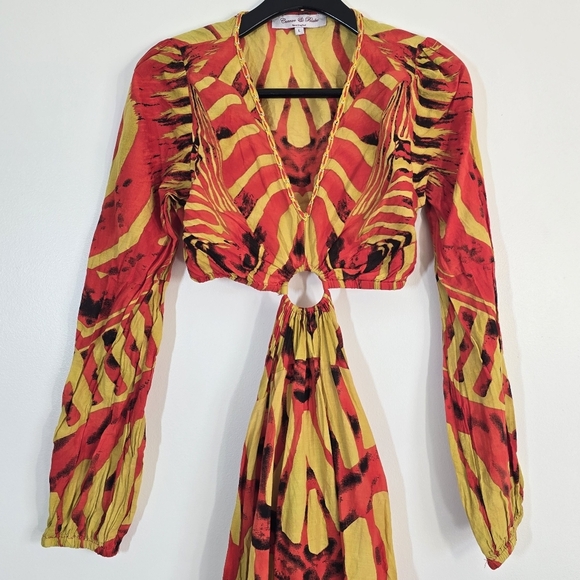 Connor & Blake 100% Cotton Back Cutout Maxi Dress  Red Yellow Large - Picture 3 of 10